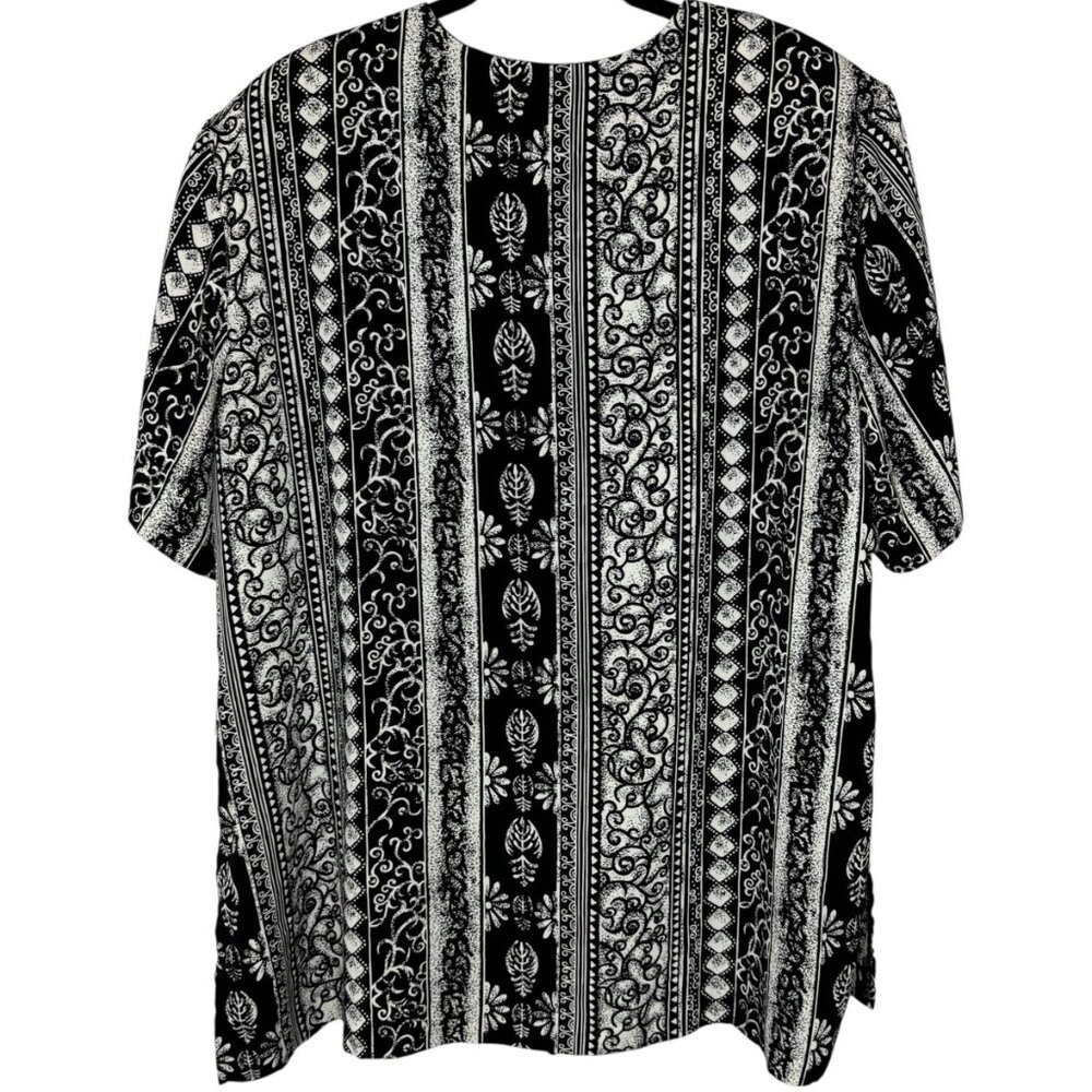 Vintage Leni Leni Funky Black & White Patterned Short Sleeve Tunic Top Size View 2